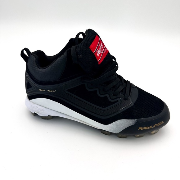 Rawlings High Top Baseball Cleats Youth/Mens Size 6 Black w/ White Lace Up - Picture 1 of 9